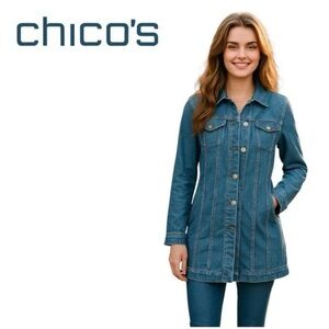Chico's Blue Button-Up Denim Jacket